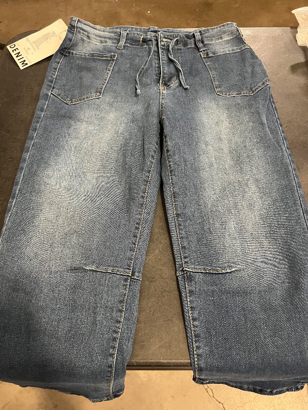 Photo 1 of (XL)  Ladies Casual Straight Jeans With Drawstring And Pocket, Long, Non-Elastic Fabric, Cotton, Suitable For Everyday Wear, Essential For All Seasons.