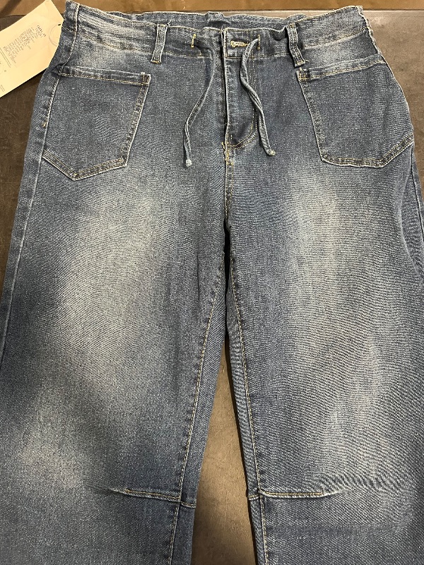 Photo 1 of (XL)  Ladies Casual Straight Jeans With Drawstring And Pocket, Long, Non-Elastic Fabric, Cotton, Suitable For Everyday Wear, Essential For All Seasons.