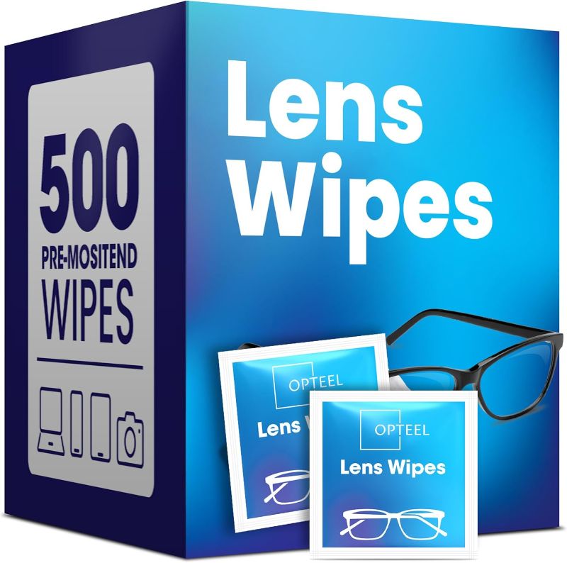 Photo 1 of Lens Wipes for Eyeglasses - Pre-moistened Eyeglass Lens Cleaning Wipes - 500 Lens Wipes Individually Wrapped Sracth-Free Streak-Free Eye Glasses Wipes Lens Cleaner for Sunglass & Camera Lens