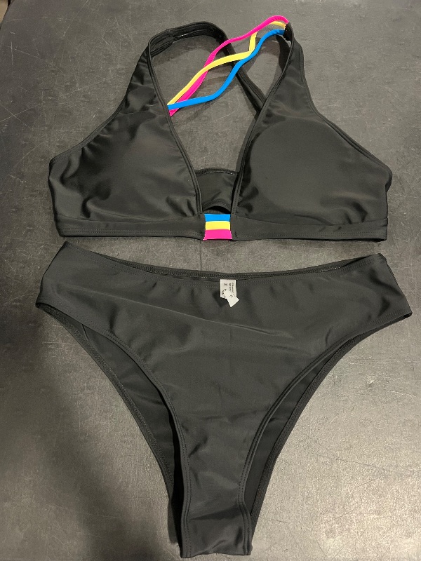 Photo 1 of (XL) Womens Black Bikini with Rainbow Shoulders 