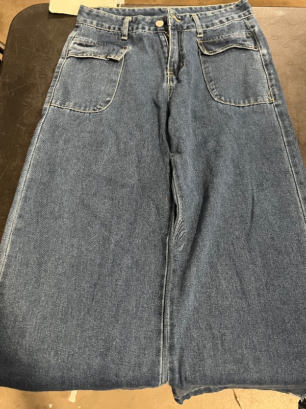 Photo 1 of (S) Womens Wide Leg High Rise Blue Jeans with Lacing Up Side Leg