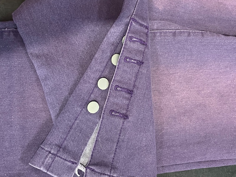 Photo 1 of (S)  Women's Purple Jeans with Adjustable Button Waist & Cuff - Wide-Leg Straight-Leg Trousers, Mid-Rise Fit, All-Season Casual Pants (Machine Washable) for Home, Travel, Office - Purple Jeans for Jeans-Loving Women
