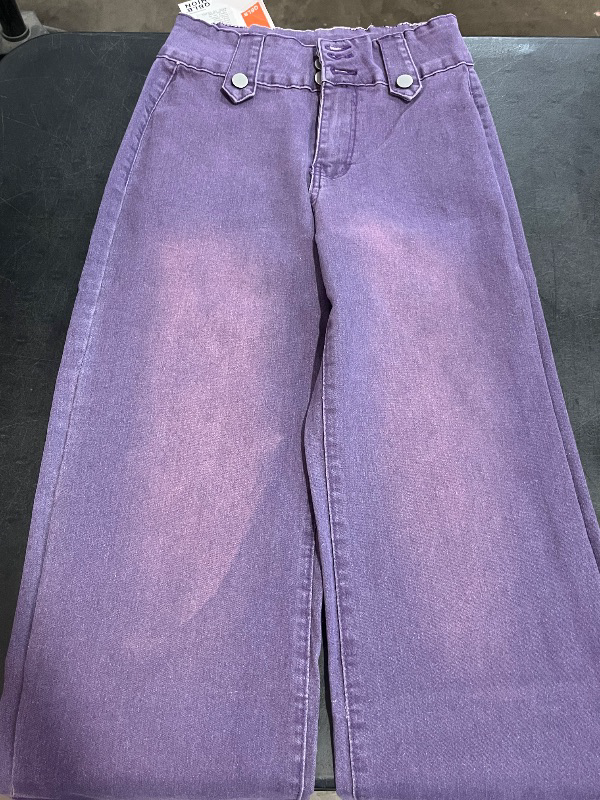 Photo 1 of (S)  Women's Purple Jeans with Adjustable Button Waist & Cuff - Wide-Leg Straight-Leg Trousers, Mid-Rise Fit, All-Season Casual Pants (Machine Washable) for Home, Travel, Office - Purple Jeans for Jeans-Loving Women
