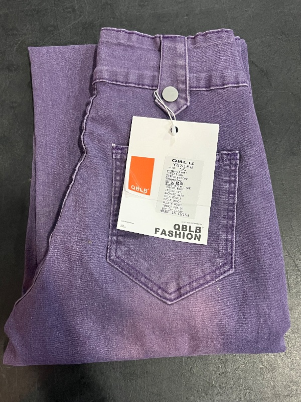Photo 1 of (S)  Women's Purple Jeans with Adjustable Button Waist & Cuff - Wide-Leg Straight-Leg Trousers, Mid-Rise Fit, All-Season Casual Pants (Machine Washable) for Home, Travel, Office - Purple Jeans for Jeans-Loving Women
