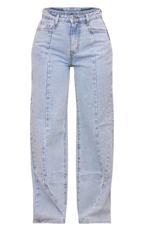 Photo 1 of (S) Womens Light Wash Denim Jeans with Front Seam Detail WIde Leg Jeans 