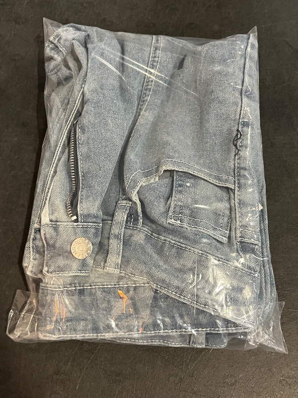 Photo 1 of (S) Womens Light Wash Denim Jeans with Front Seam Detail WIde Leg Jeans 