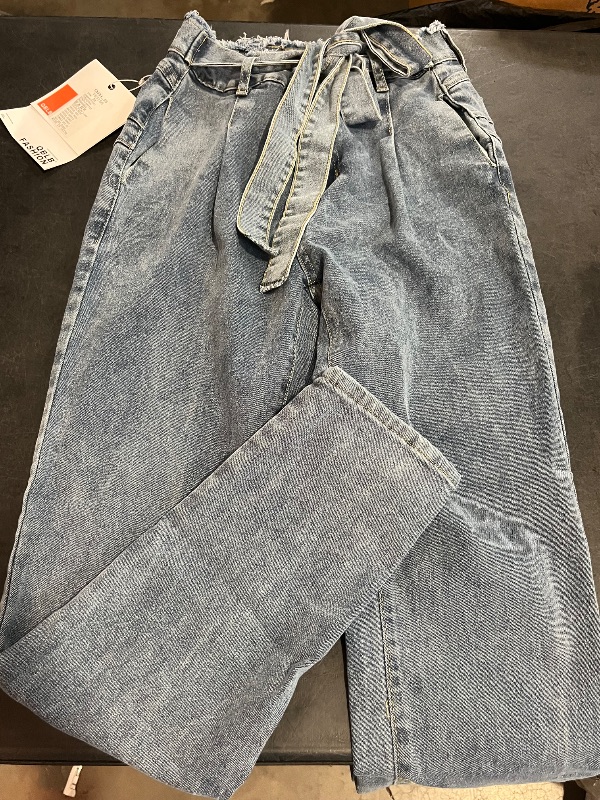 Photo 1 of (M) Womens HIgh Waist PaperBag Jeans with Rigged Waist Line 