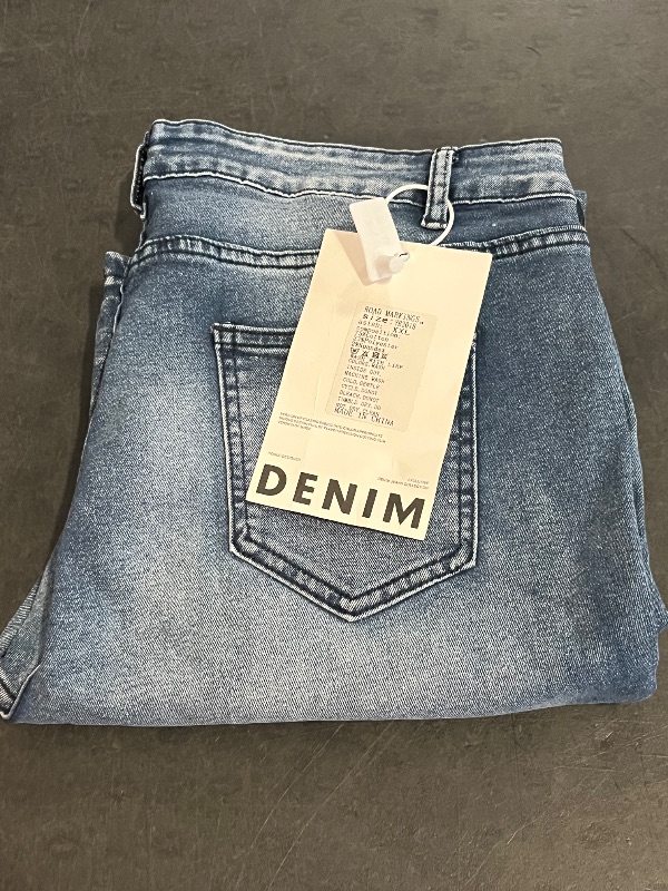 Photo 1 of (XXL) Womens Trendy Light Blue Floral Print Flared  Jeans 