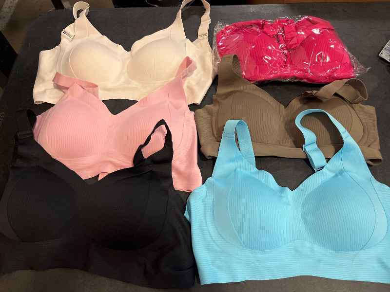 Photo 1 of (XL) Super Firming Bra, Women's Ribbed Push Up Adjustable Wireless Bra, Wire-Free Non-Marking Skin-Friendly Push-Up Bras, 7 Pack
