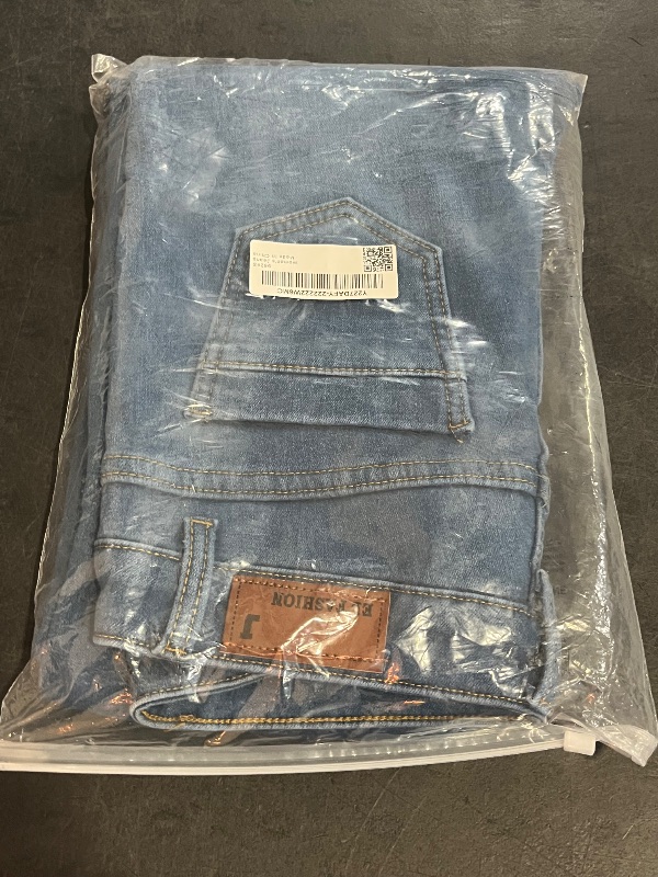 Photo 1 of (M) Womens Medium Wash Jeans with Flower Pattern Going Down the Leg- Wide Leg - Bootcut 