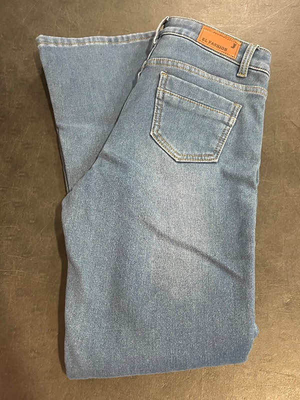 Photo 1 of (M) Womens Medium Wash Jeans with Flower Pattern Going Down the Leg- Wide Leg - Bootcut 