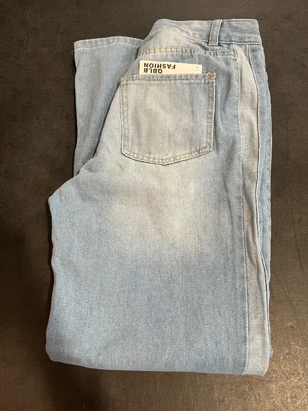 Photo 1 of (M) Women's Wide Leg Jeans High Waisted Stretchy Straight Leg Baggy Drawstring Zimbaplatinum Denim Pants
