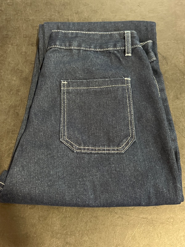 Photo 1 of (XL) Womens Non Stretch Color White Line Geometry Spicing Wide Leg Denim Jeans 