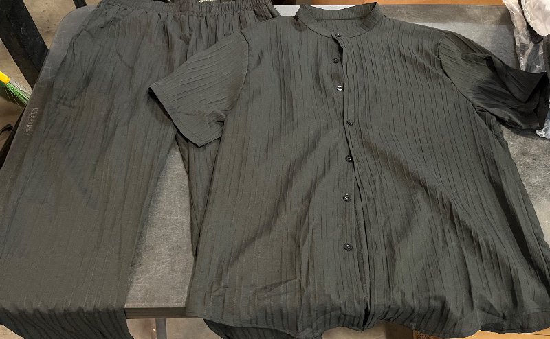 Photo 1 of (XL) Men's Two-Piece Set, Casual Breathable Summer Long Pants and Short Sleeve, Solid Color
