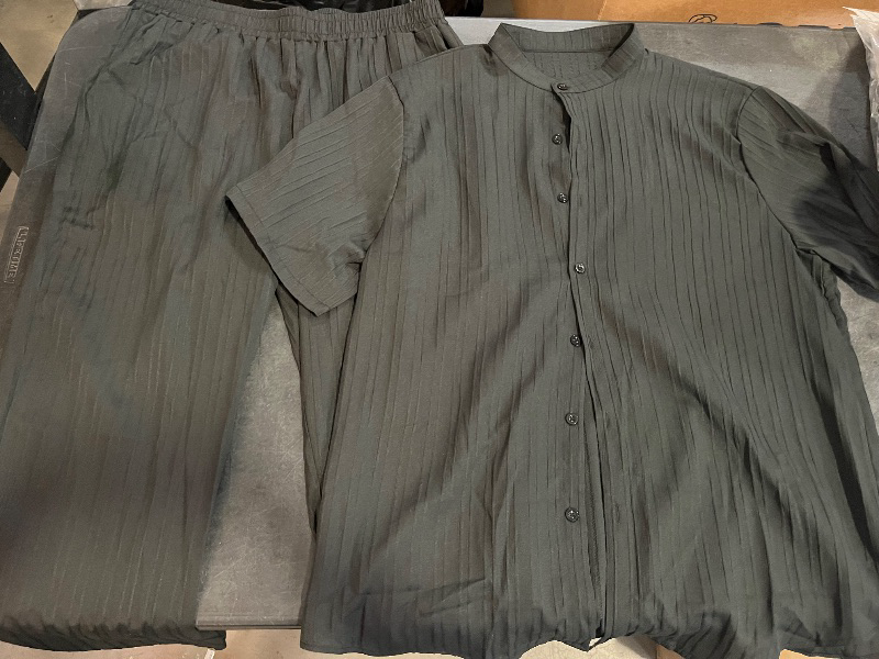Photo 1 of (XL) Men's Two-Piece Set, Casual Breathable Summer Long Pants and Short Sleeve, Solid Color
