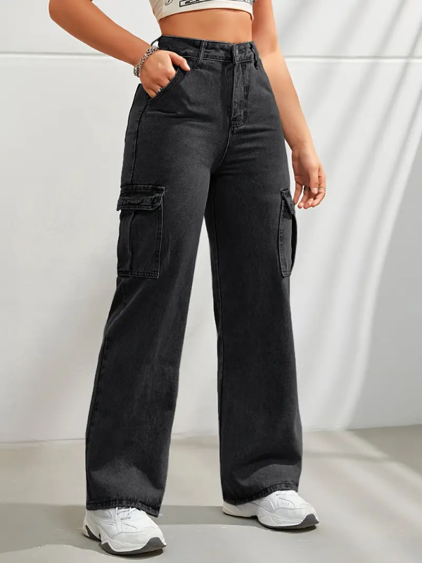 Photo 1 of (XS) Womens High Rise Cargo Pants with Side Pockets 