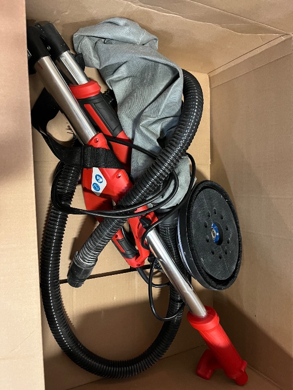 Photo 1 of Drywall Sander, 2025 Upgraded 8-Amp Popcorn Ceiling Removal Tool with 7 Variable Speed 800-1800RPM, Drywall Sander with Vacuum Dust Collector with Extendable Handle, LED Light, 12pcs Sanding Discs,Red

