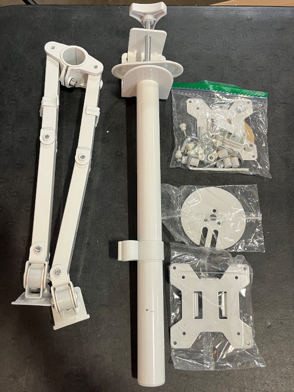 Photo 1 of BONTEC Dual Monitor Desk Mount, Full Motion Adjustable White Monitor Stand for 13–27 Inch Screens, Heavy Duty Arms Hold 22 lbs Each, VESA 75x75/100x100, C Clamp and Grommet Base, Cable Management
