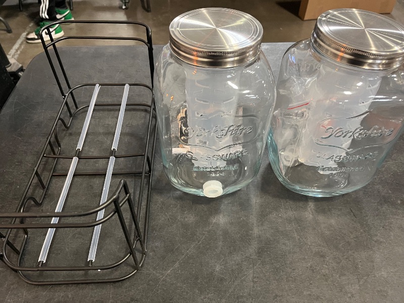 Photo 1 of 1 Gallon Glass Drink Dispensers For Parties 2PACK.Beverage Dispenser,Glass Drink Dispenser With Stand And Stainless Steel Spigot 100% Leakproof.Lemonade Dispenser With Ice Cylinder.Laundry Detergent
