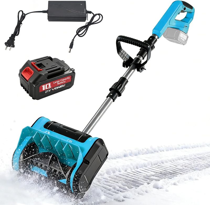 Photo 1 of 21V 14'' Cordless Snow Shovel Kit,4Ah Battery & Charger, High Power Snow Blower, Directional Plate & Auxiliary Handle, Portable Electric Winter Thrower for Deck, Steps, Patio, Driveway & Sidewalk
