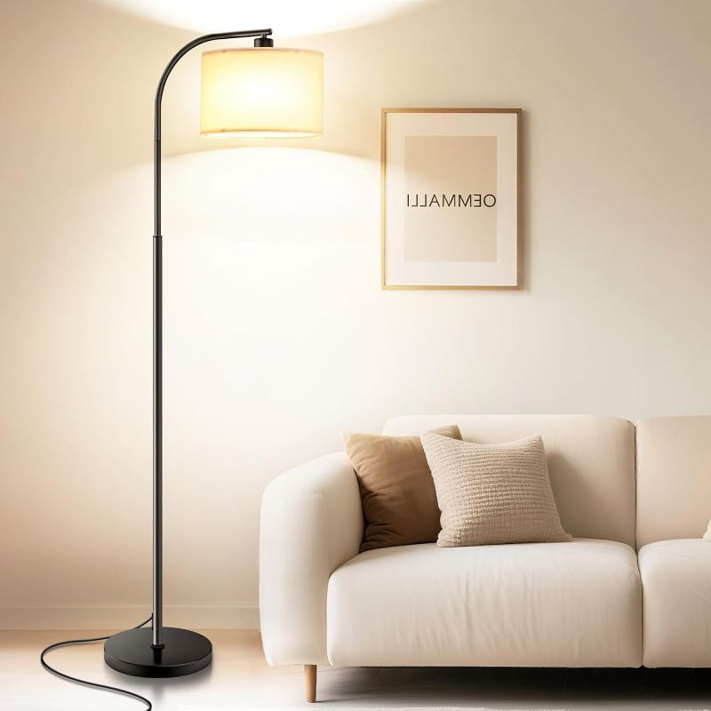 Photo 1 of Floor Lamp for Living Room,Tall Standing Lamps Dimmable,Modern Floor Light with LED Bulb,3 Color Temperatures,Fabric Shades,Black Floor Lamps for Bedroom Dining Room Office Corner
