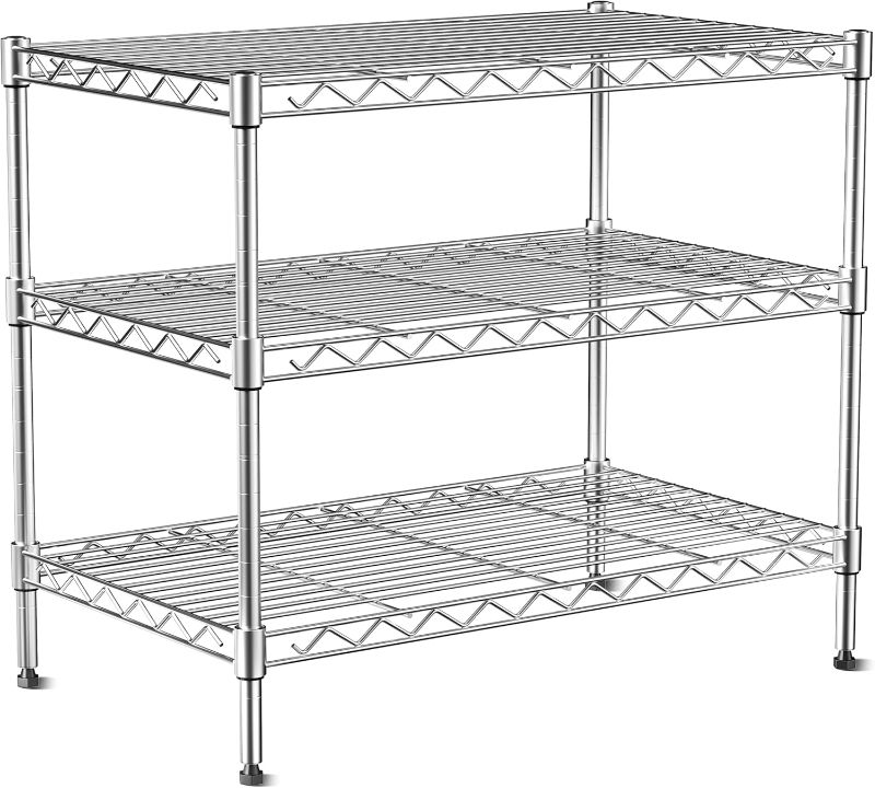 Photo 1 of 3-Tier Wire Shelf Rack, Kitchen Metal 3-Shelves Rack with Lockable Wheels,Height Adjustable Wire Shelving Unit and Storage for Living Room,Laundry,Office,Pantry,Studio