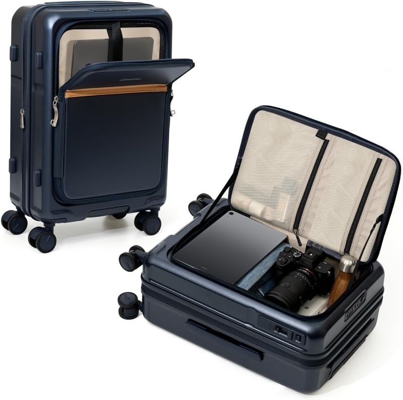 Photo 1 of ROAMING Expandable 28-Inch Checked Luggage with Mute Brake Wheels Airline Approved Hard Shell Suitcases with Front Pocket Top Opening Luggage with TSA Lock for Short Business Travel, Glaze blue
