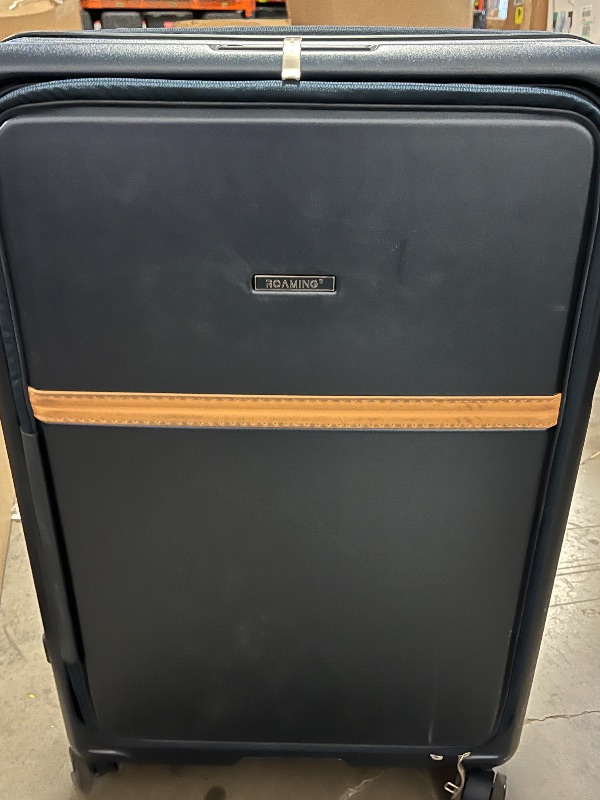 Photo 1 of ROAMING Expandable 28-Inch Checked Luggage with Mute Brake Wheels Airline Approved Hard Shell Suitcases with Front Pocket Top Opening Luggage with TSA Lock for Short Business Travel, Glaze blue
