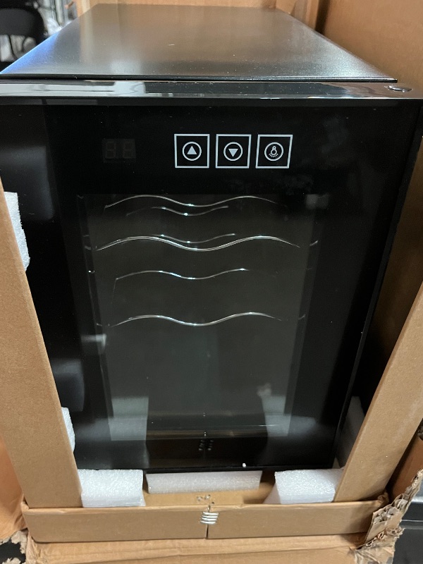 Photo 1 of Black Wine Cooler, 8 Bottle Compressor Wine Cooler Refrigerator Large Freestanding Wine Cellar with 5 Shelves &3 Racks For Red White Champagne or Sparkling Wine LED Display (JC-23AW)