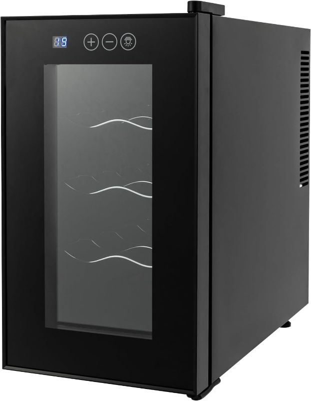 Photo 1 of Black Wine Cooler, 8 Bottle Compressor Wine Cooler Refrigerator Large Freestanding Wine Cellar with 5 Shelves &3 Racks For Red White Champagne or Sparkling Wine LED Display (JC-23AW)