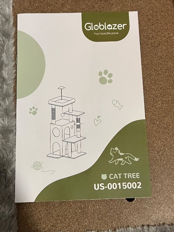 Photo 1 of Globlazer Cat Tree Tower for Indoor Cats, 50-inch Adult Cat Tree House for Large Adult Cats with Steps, Scratching Post, 2 Cat Caves, Dangling Toys, FC50, Light Grey
