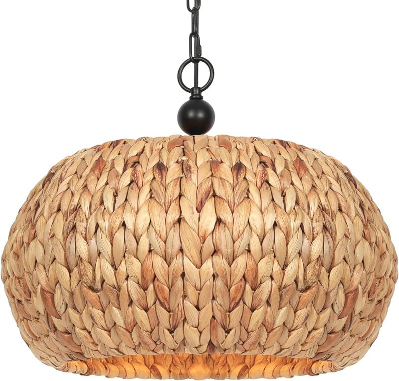 Photo 1 of Farmhouse Rattan Chandelier,19.3'' Boho Chandelier Light Fixture,5-Light Wicker Pendant Light for Dining Room/Living Room/Kitchen Island,E26 Base,Adjustable Height 
