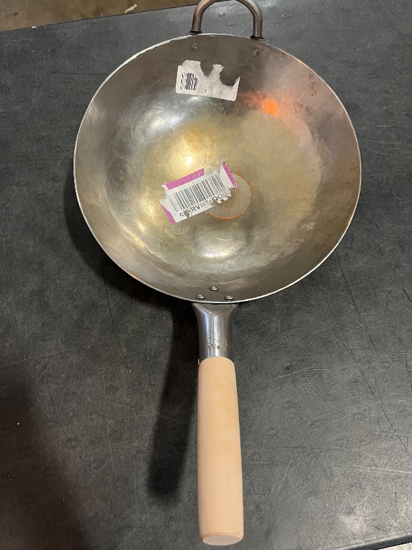 View 3 of Craft Wok Traditional Hand Hammered Chinese Carbon Steel Wok with Wooden and Steel Helper Handle
