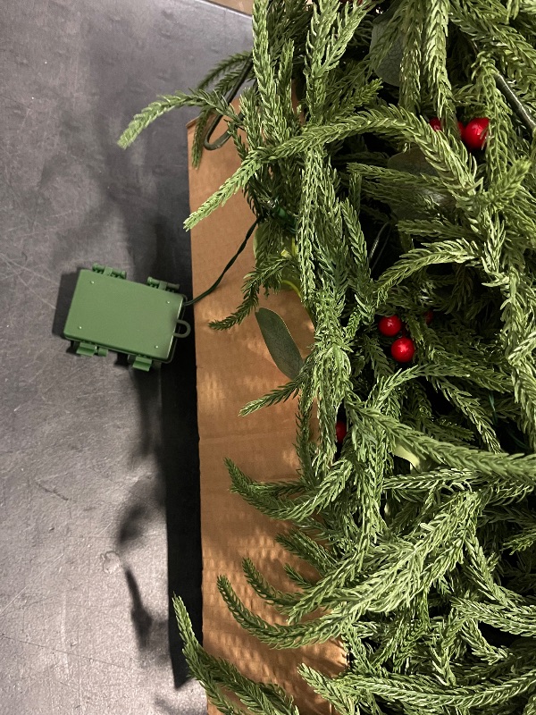 Photo 1 of 2PCS 9FT Christmas Garland with Lights, Battery Operated Garland with Red Berries and Eucalyptus Leaves, Real Touch Artificial Prelit Garland for Mantle, Fireplace, Table, Stairs & Christmas Decorations
