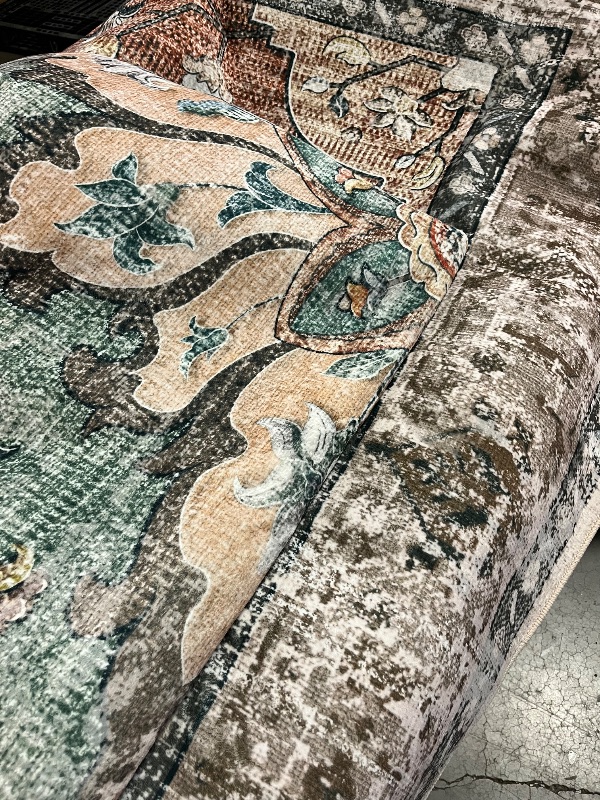 Photo 1 of Area Rugs 8'x10' Washable Non-Slip, Floral Vintage Distress Print Pattern Medallion Carpet for Living Room Bedroom Dining Room, Brick Red Rust Neutral Brown Burnt Orange Green
