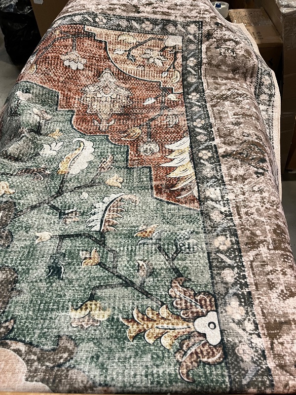 Photo 1 of Area Rugs 8'x10' Washable Non-Slip, Floral Vintage Distress Print Pattern Medallion Carpet for Living Room Bedroom Dining Room, Brick Red Rust Neutral Brown Burnt Orange Green
