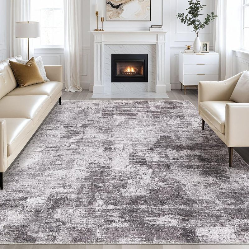 Photo 1 of Abstract Living Room Rug 8x10 - Modern Washable Soft Thin Area Rug for Living Room Bedroom Under Dining Table - Neutral Indoor Floor Rug Carpets for Home Office Playroom Nursery - Grey