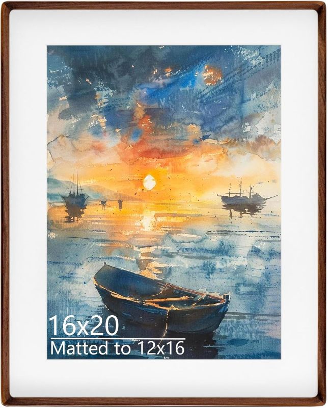 Photo 1 of 16x20 Picture Frame in Natural Walnut Wood, Solid Wooden Photo Frames Matted to 12x16, Gallery Poster Frames for Wall Mount

