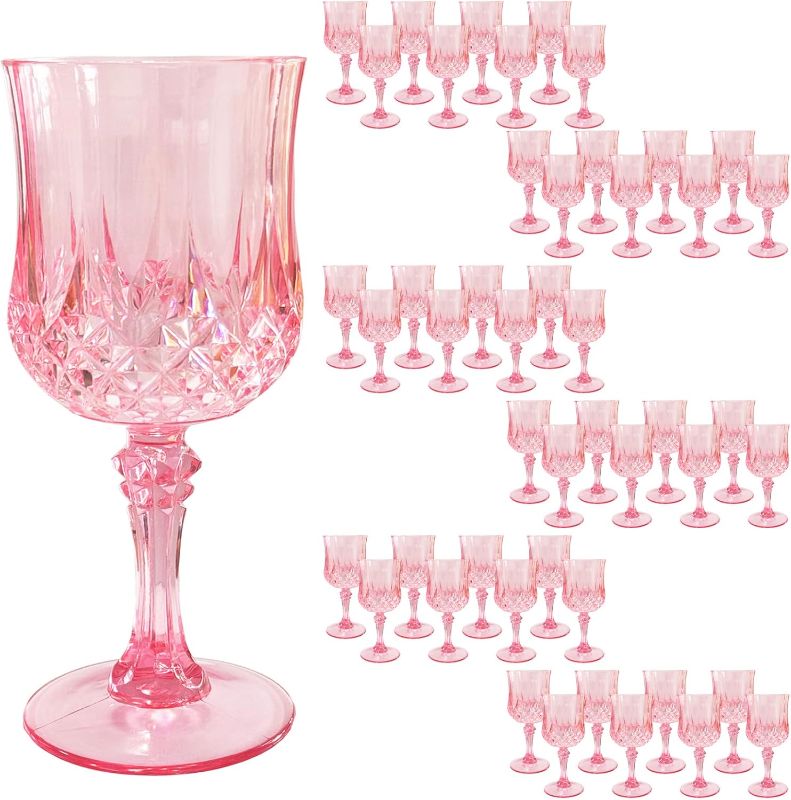 View 1 of 48 PCS Pink Plastic Wine Glasses,Reusable Plastic Wine Glasses,Pink Goblet Glass,Durable and Sturdy Cups Can Be Used for Various Parties Such as Weddings