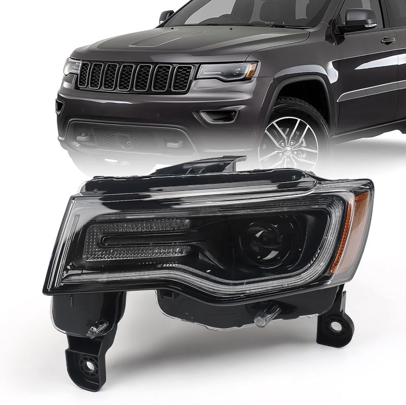 Photo 1 of FIONE HID Headlight Assembly For Jeep Grand Cherokee 2017-2021 Xenon headlights [not applicable to halogen Model] Black Housing Projector Headlamps Left Driver Side 68266649AH
