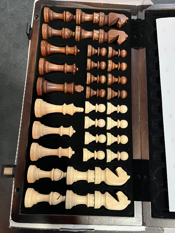Photo 1 of A&A 15" Magnetic Wooden Chess Set, Handmade 3" King Height Staunton Chess Pieces with 2 Extra Queens, Folding Portable Travel Game Set