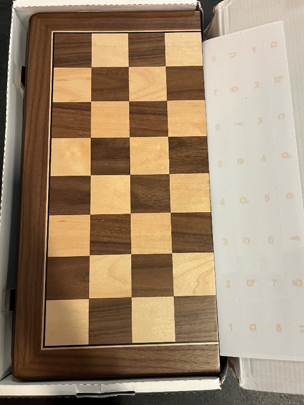 Photo 1 of A&A 15" Magnetic Wooden Chess Set, Handmade 3" King Height Staunton Chess Pieces with 2 Extra Queens, Folding Portable Travel Game Set