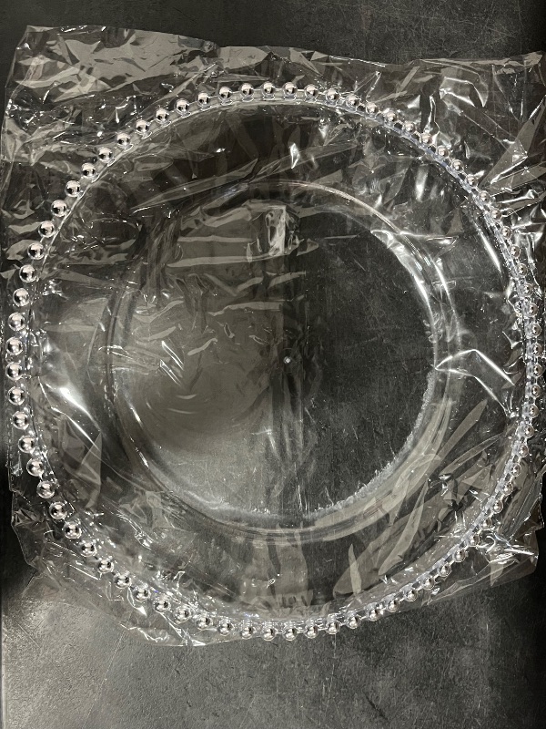 Photo 1 of 24 Pack Clear Charger Plates Bulk 13 Inch Plastic Round Dinner Chargers with Beaded Rim, Acrylic Decorative Service Plates for Wedding Party Event, Home and Tabletop Decor (Clear)