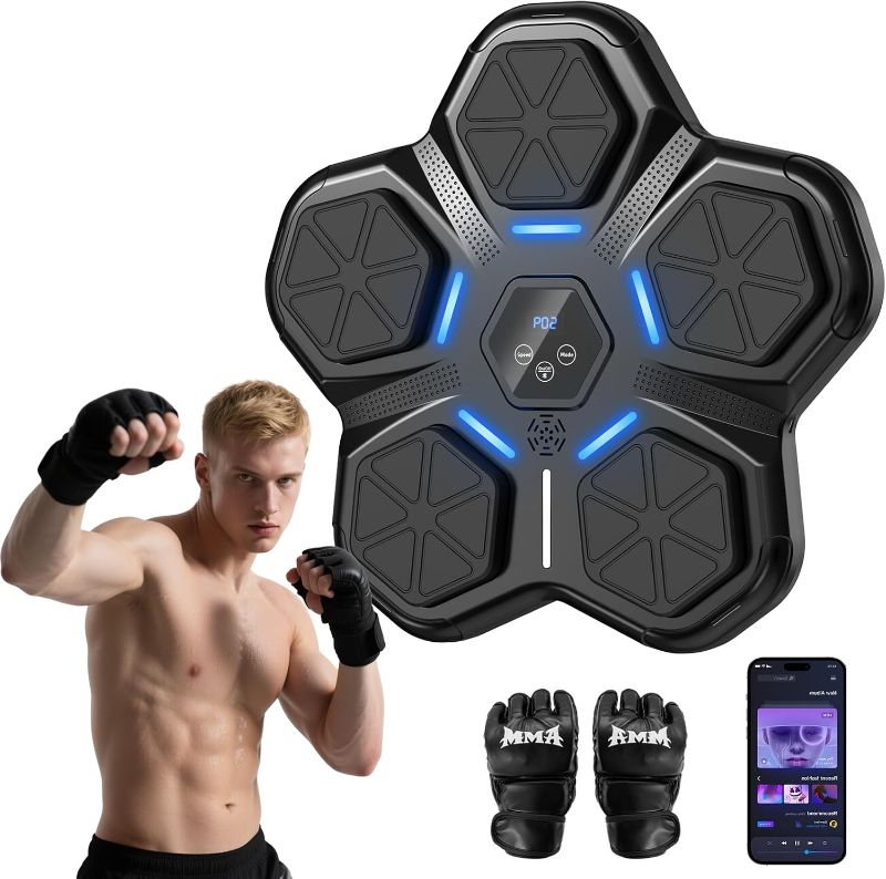 Photo 1 of Music Boxing Machine - Smart Bluetooth Boxing Training Machine, Wall-Mounted Punching Trainer with LED Display, 9 Modes & Boxing Gloves for Home Office Gym
