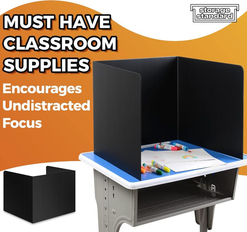 Photo 1 of 4-Pack Desk Dividers for Students - Durable & Waterproof Plastic Study Carrel Divider, Classroom Folders Teacher Supplies, Easy-to-Clean Plastic Privacy Shield Folder Boards for Student Desks, Black
