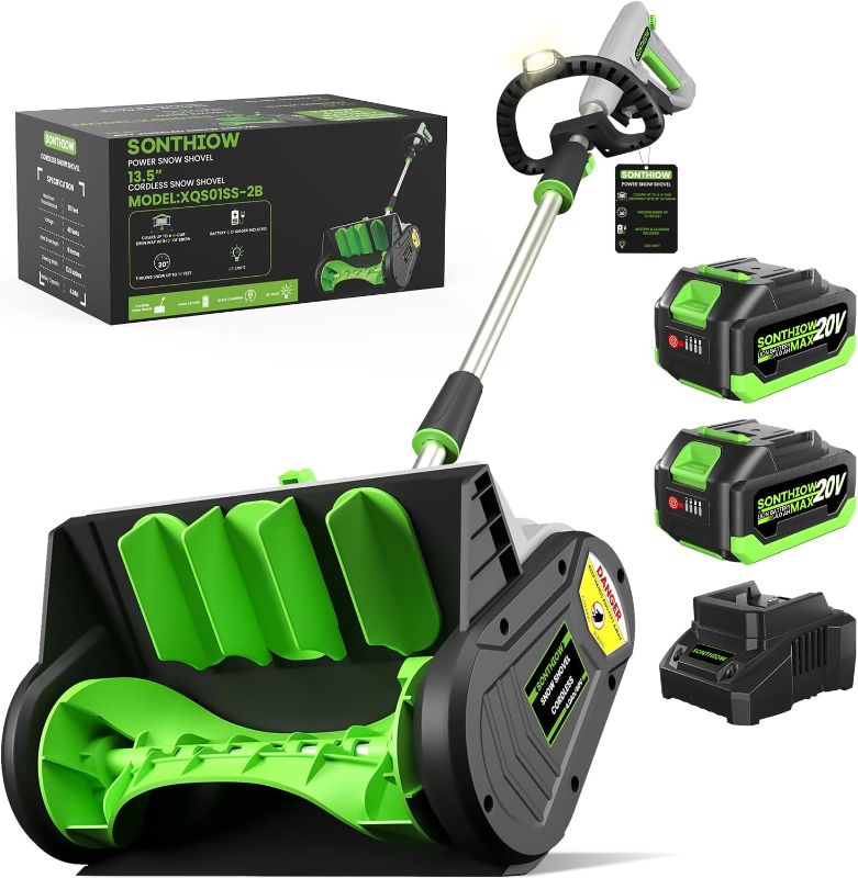 Photo 1 of SONTHIOW 13.5" Electric Snow Shovel, 20V Brushless Snow Shovel, Includes 2 * 4.0 Ah Battery and Quick Charger, Cordless Snow Blower with Directional Plate & Adjustable Front Handle
