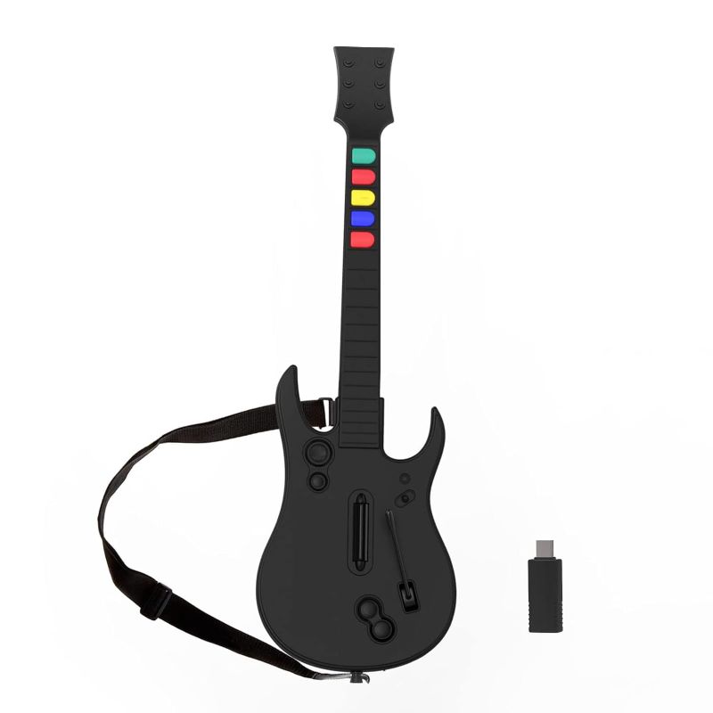 Photo 1 of NBCP Guitar Hero Controller PC, Wireless PS3 /PC Guitar Hero Guitar with Dongle for Clone Hero, Guitar Hero 3/4/5 Rock Band 1/2 Games Black
