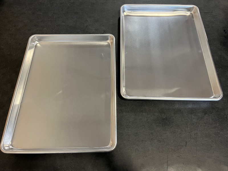Photo 1 of Commercial Quality Baking Sheet Pan Set, Natural Aluminum Cookie Sheet, Umite Chef Warp Resistant Baker's Half Sheet Pan, Large Thick Cookie Tray Pans for Baking, Roasting(2 Pack, 18X13In)
