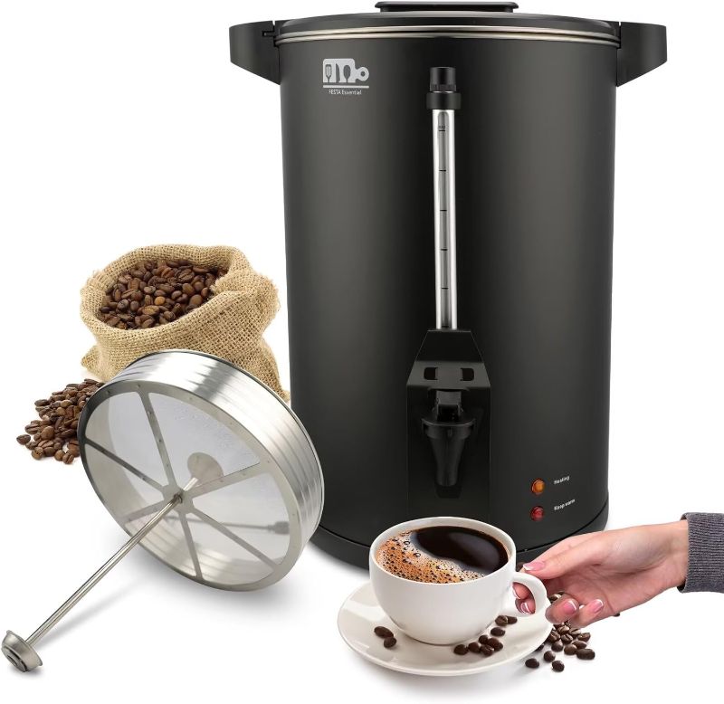 Photo 1 of 55-Cup 10L Commercial Coffee Urn, Festa Essential 750W Double Wall Large Percolate Coffee Maker Stainless Steel Hot Water Urn Dispenser with Double Dripless Faucet, Quick-Brewing for Catering, Black
