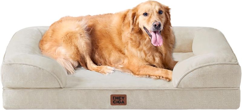 Photo 1 of EHEYCIGA Orthopedic XL Dog Beds, Waterproof Memory Foam Dog Bed for Extra Large Dogs, Non-Slip Bottom and Egg-Crate Foam Big Pet Couch Bed with Washable Removable Cover, Beige
